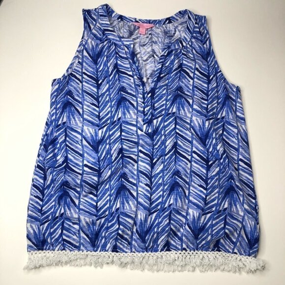 Lilly PULITZER Kipper Lapis Periwinkle Blue Fern Beachy Boho Chic Fringe Tank - Picture 7 of 13